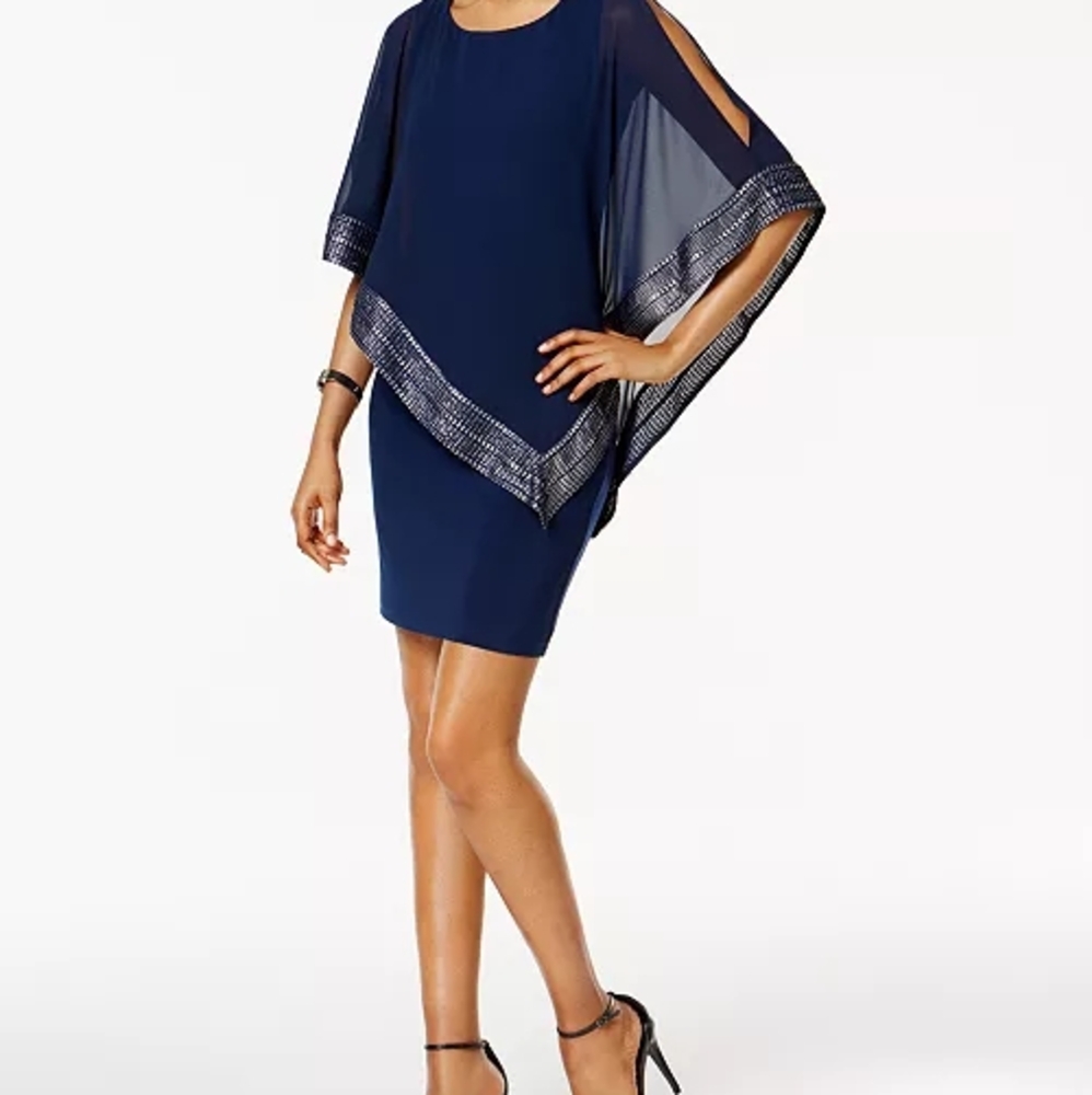 SL Fashions Metallic-Trim Capelet Sheath Dress